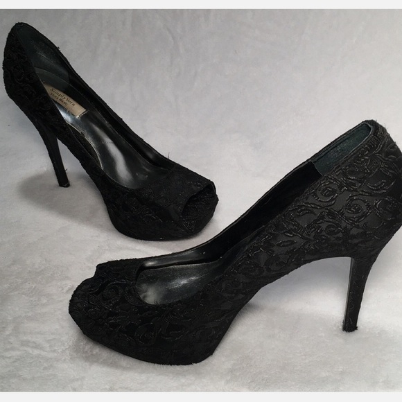 SIMPLYVERA Elegant Black Lace Peep-Toe Heels - Picture 8 of 8